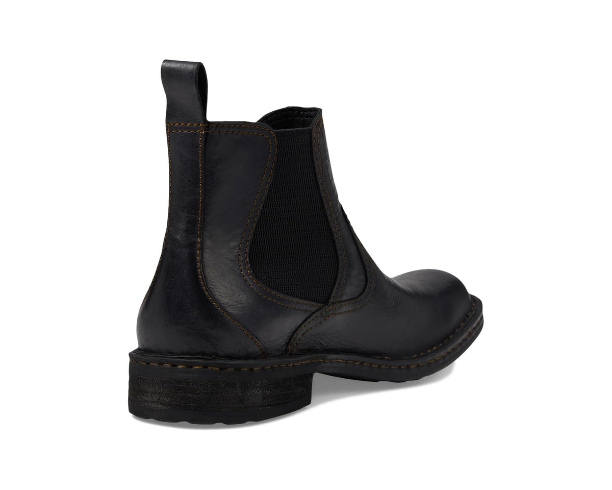 Black leather Chelsea boot with elastic gore and low profile block heel