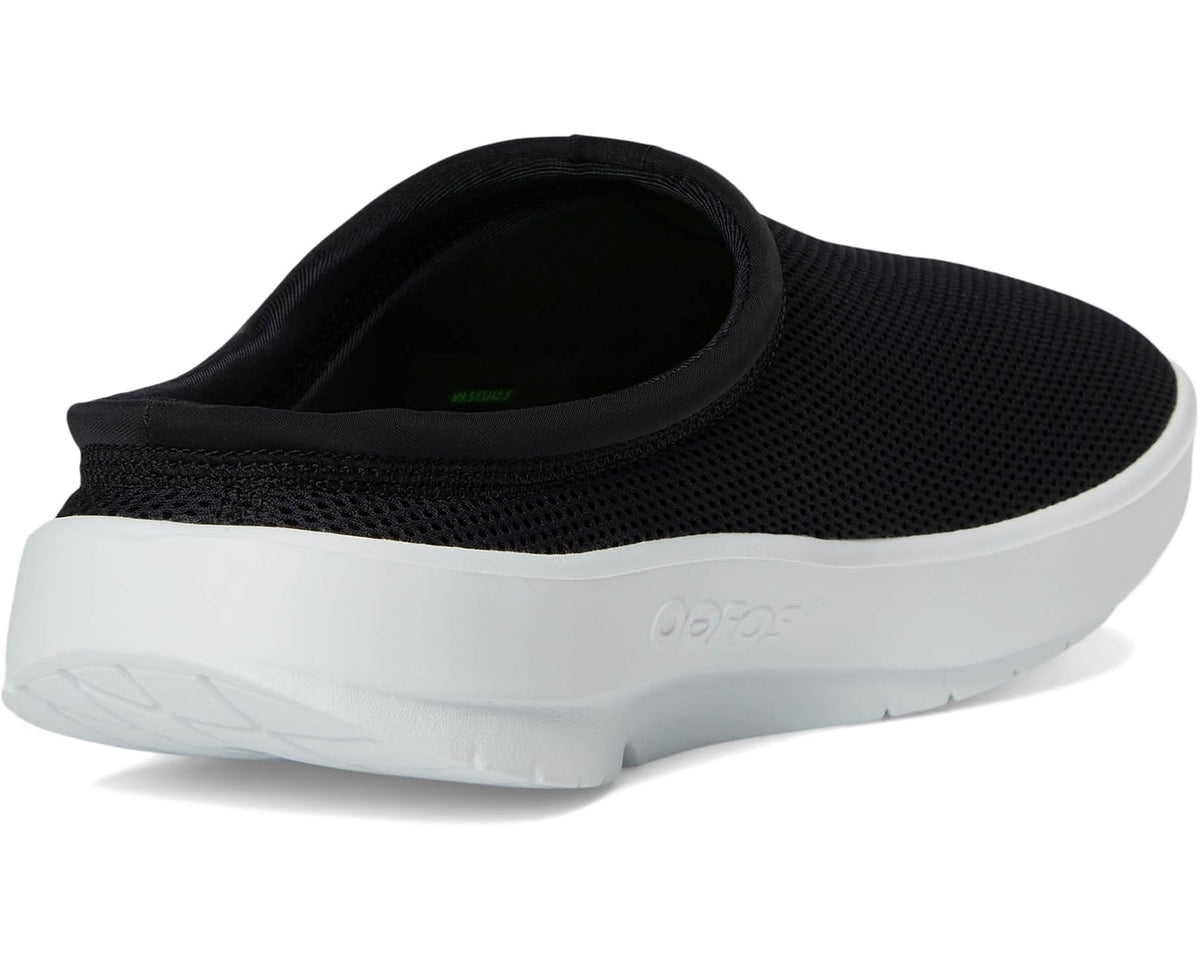 Men's OOFOS OOcoozie sport mule shoe, black mesh with cushioned interior