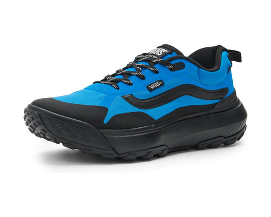 Unisex blue and black athletic sneakers with chunky tread sole and lace-up front