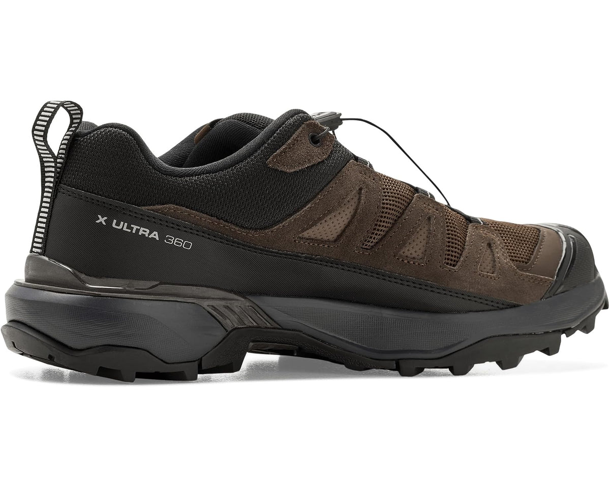 Men's Salomon mid-top hiking shoes, dark earth suede and mesh with black midsole