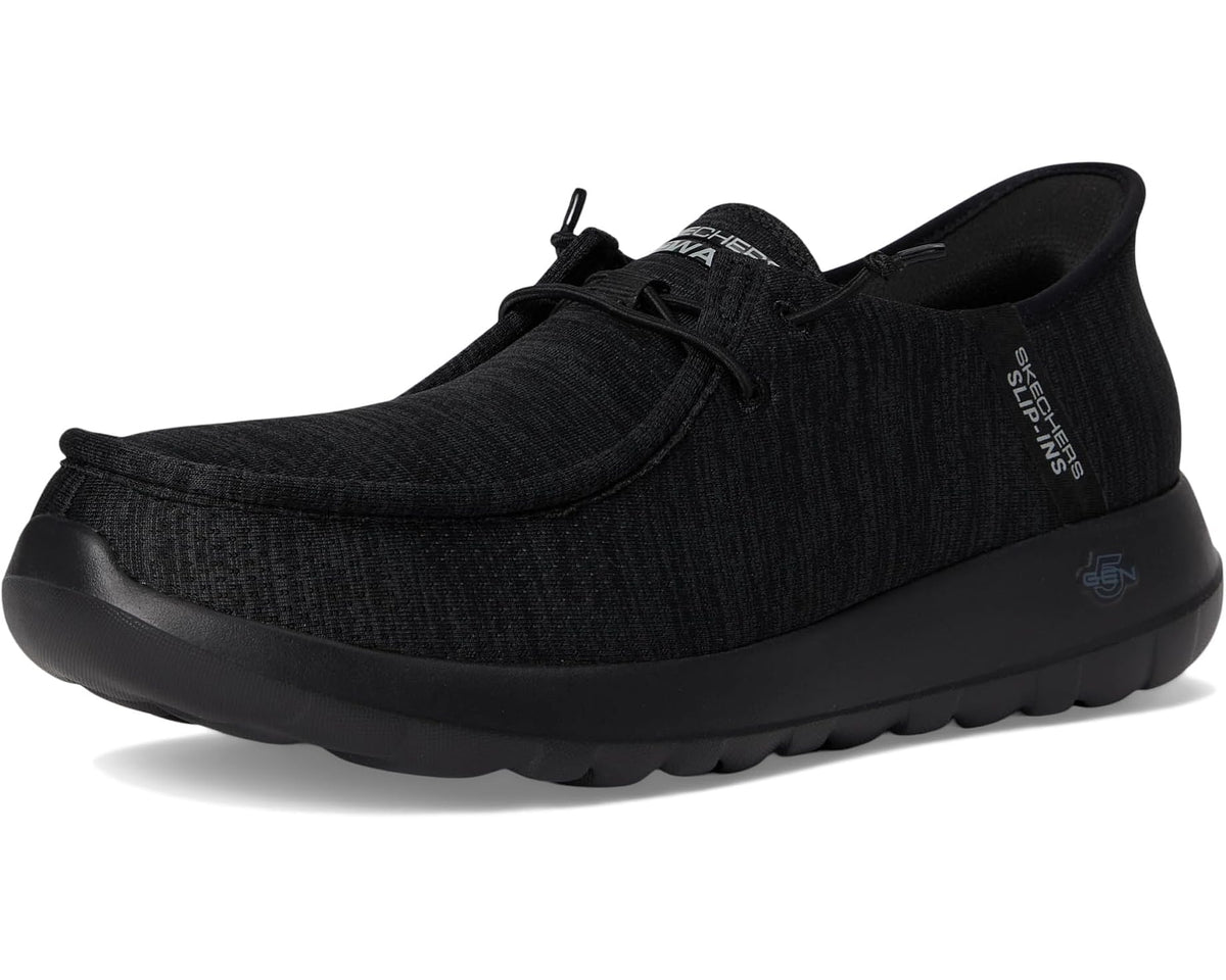 Men's black knit slip-on sneakers with rounded toe and grippy outsole