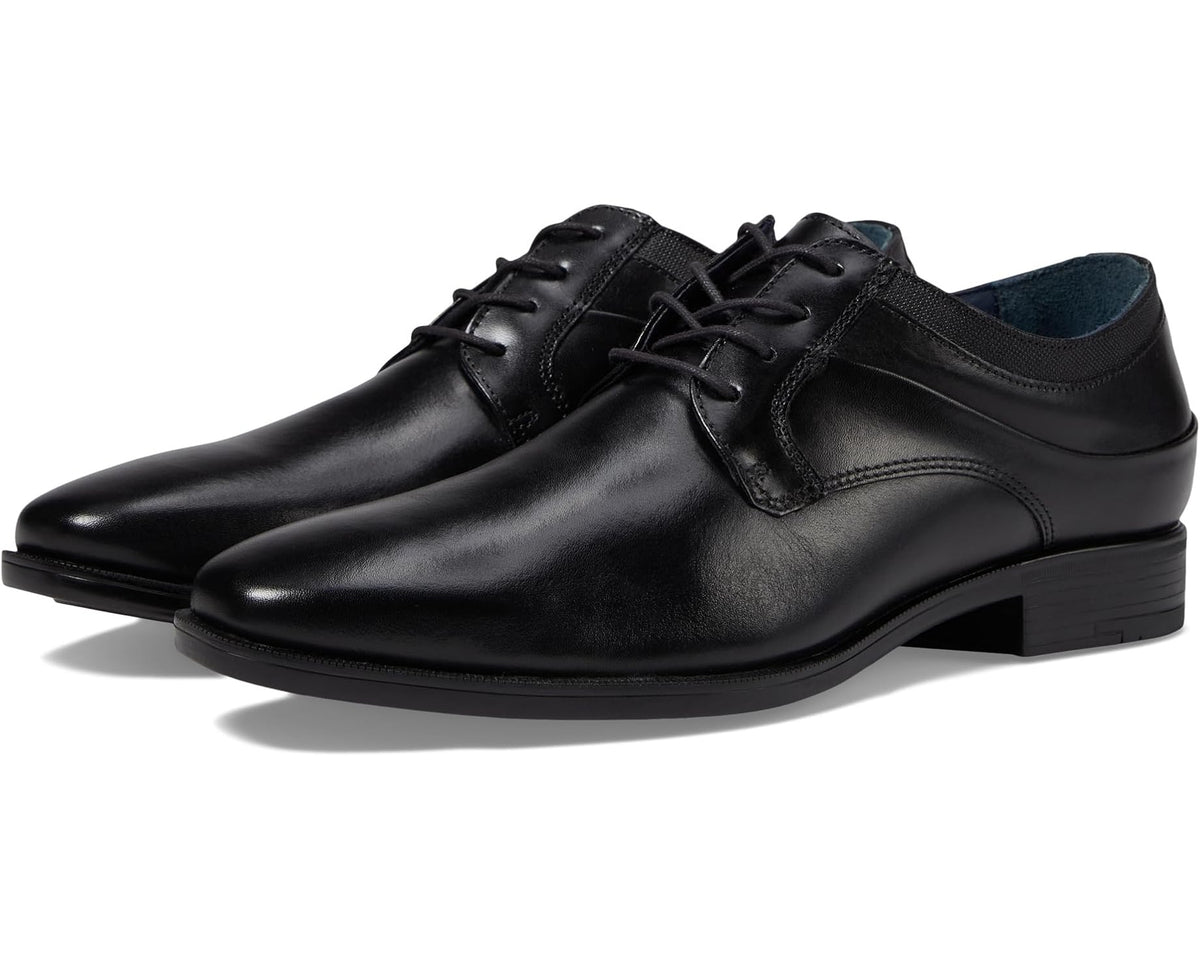 Men's black plain-toe lace-up dress shoes, full-grain leather oxford