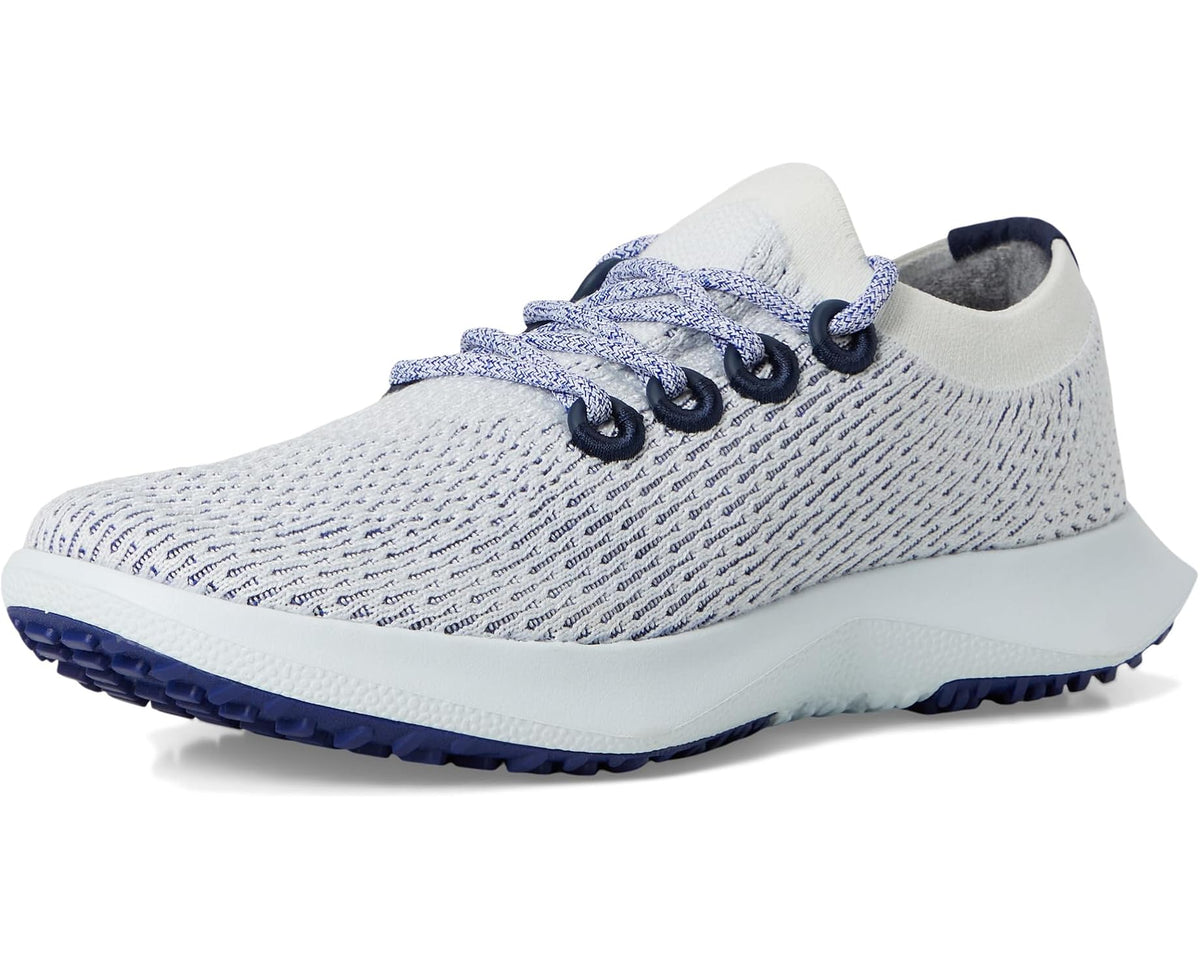 Allbirds Tree Dasher 2 men's sneakers, angled profile with hazy cobalt blue knit