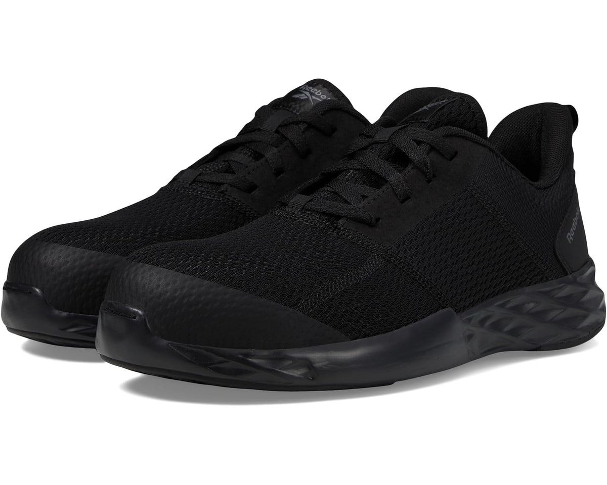 Reebok men's black work shoe, lace-up athletic sneaker with textured knit upper