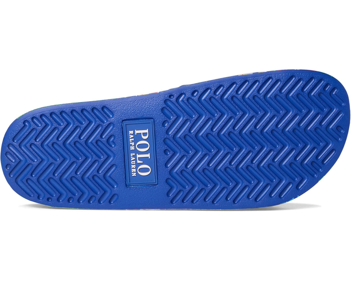 Blue rubber outsole with textured tread and POLO logo