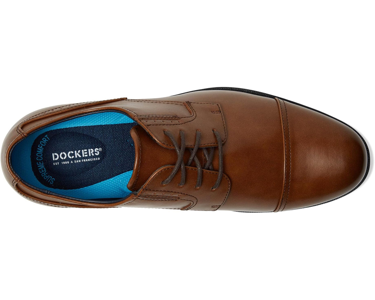 Men's cognac leather lace-up oxford shoe with branded interior lining