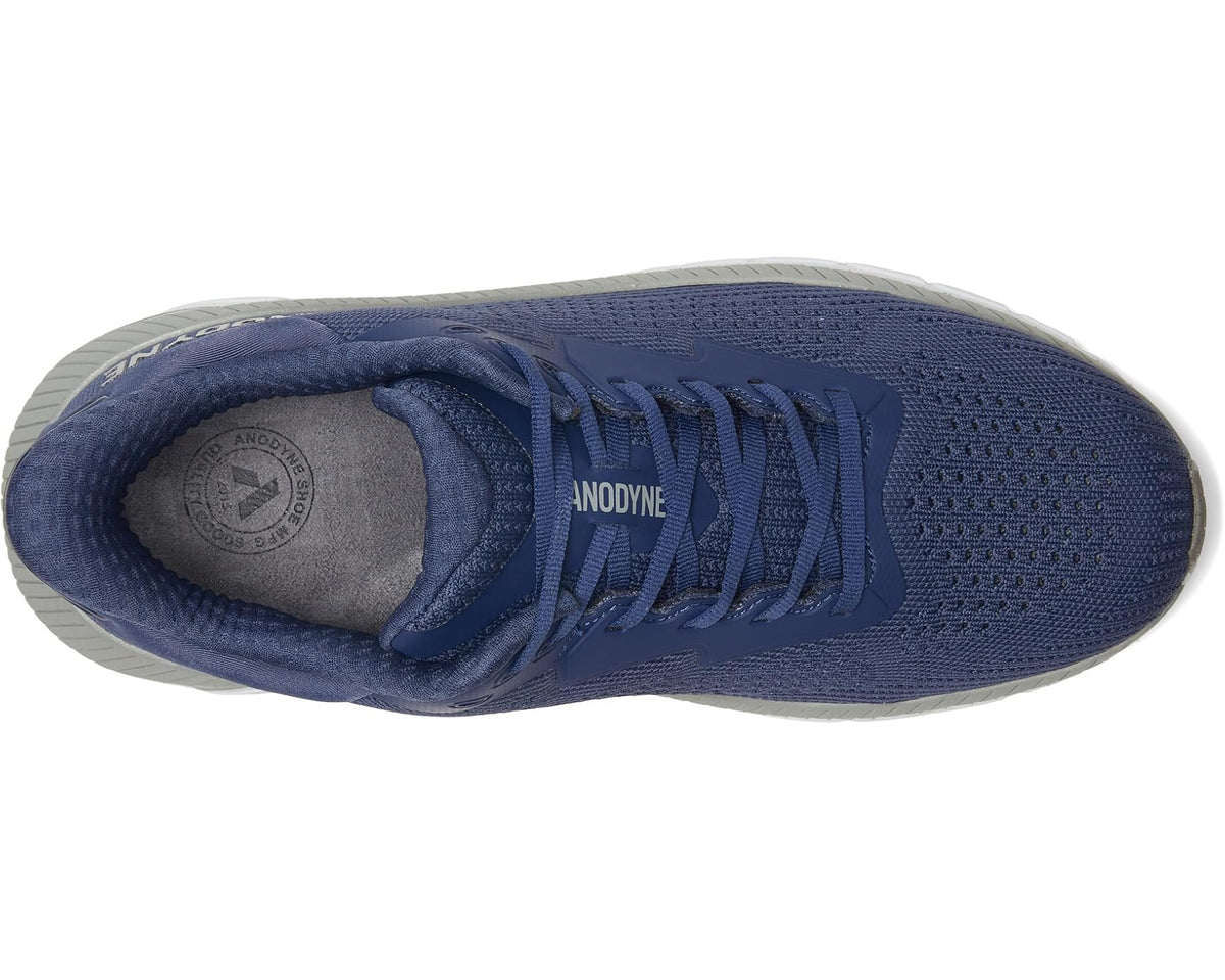 Men's Anodyne dark blue sneaker, toe and lace-up upper in breathable knit mesh