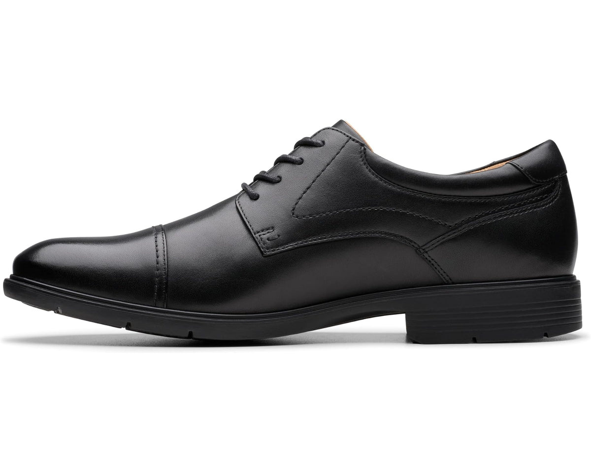 Clarks Eldredge men's black leather lace-up dress shoe, side profile
