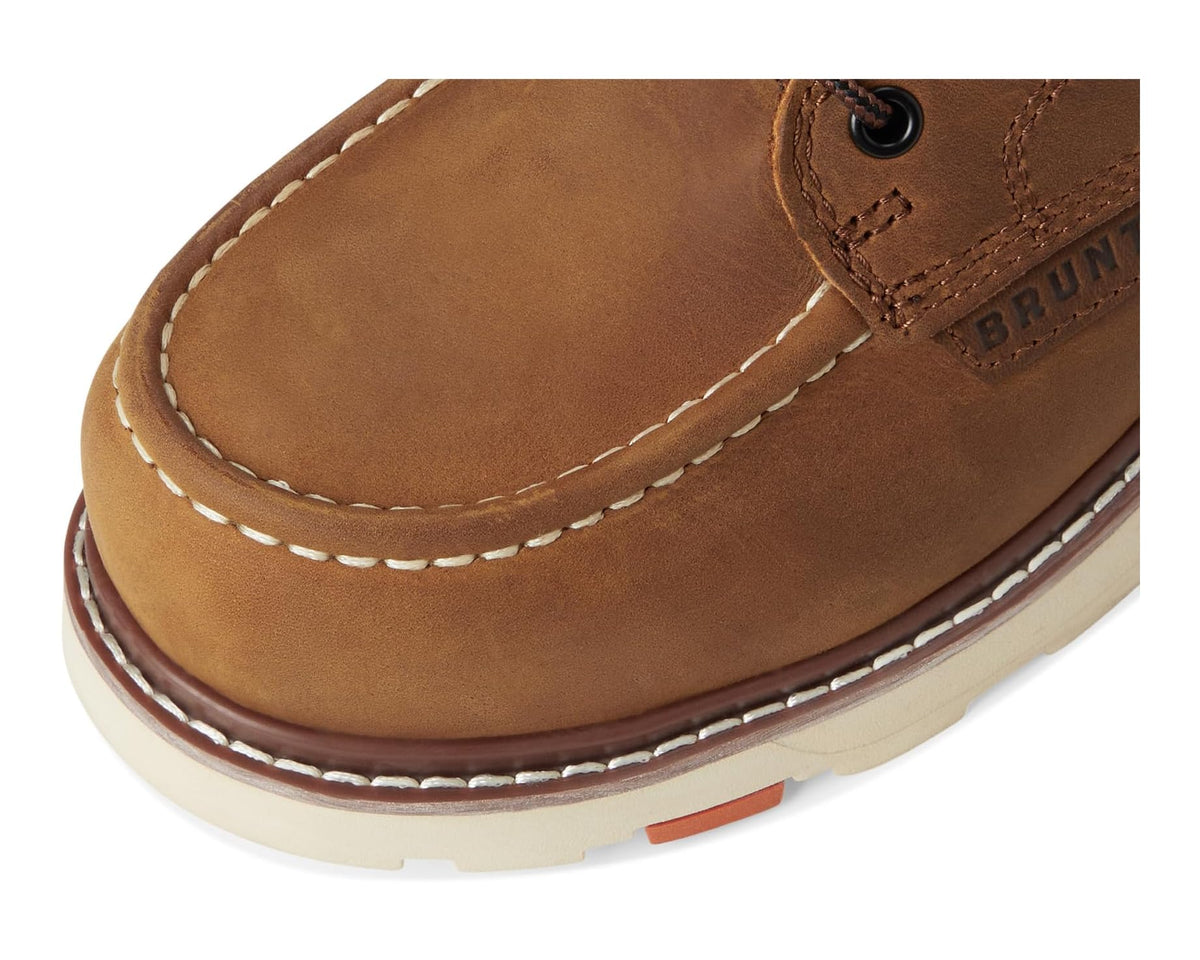 Brown comp-toe boot with stitched moc-toe and rugged sole