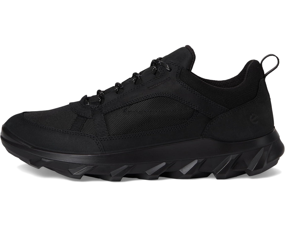 Black lace-up sneaker with nubuck panels, low-profile tongue, rubber outsole