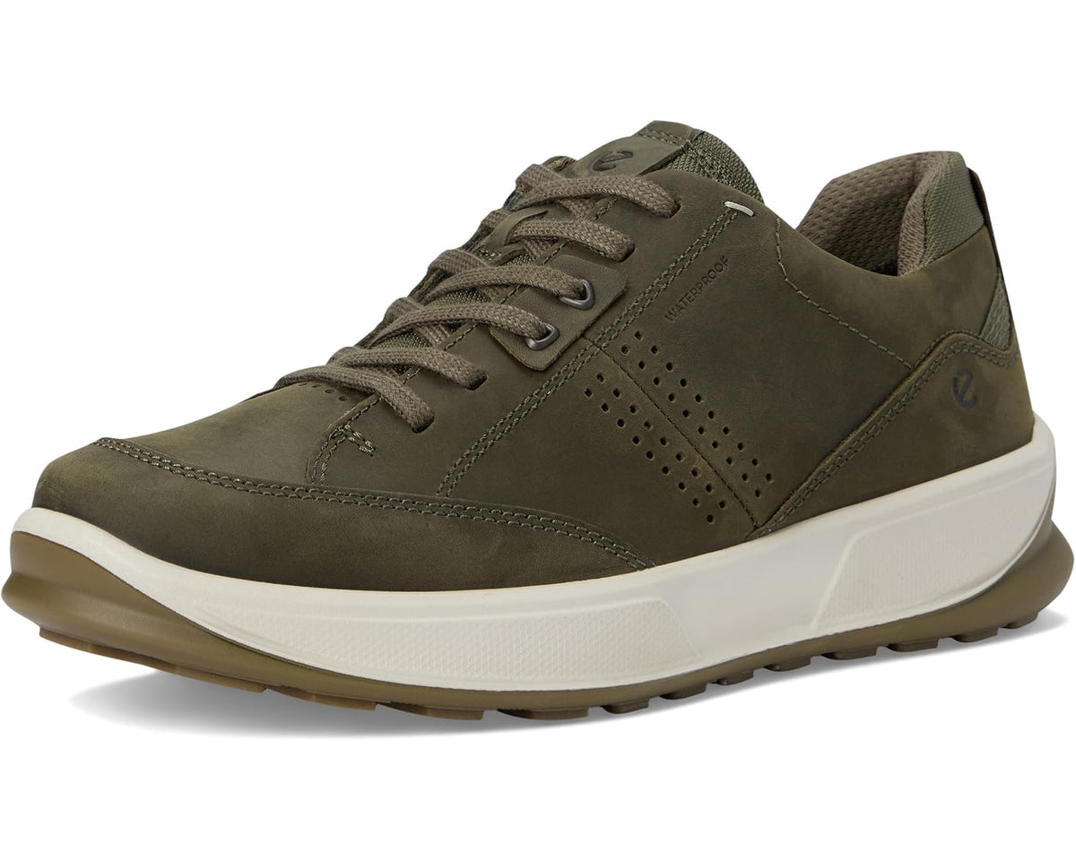 Men's dark olive lace-up oxford sneakers with perforated panel and white rubber sole