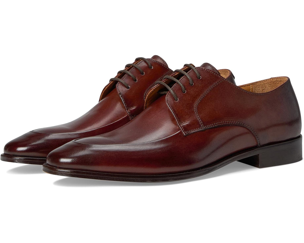 Men's brown leather oxford dress shoes with lace-up front and stitched side panels