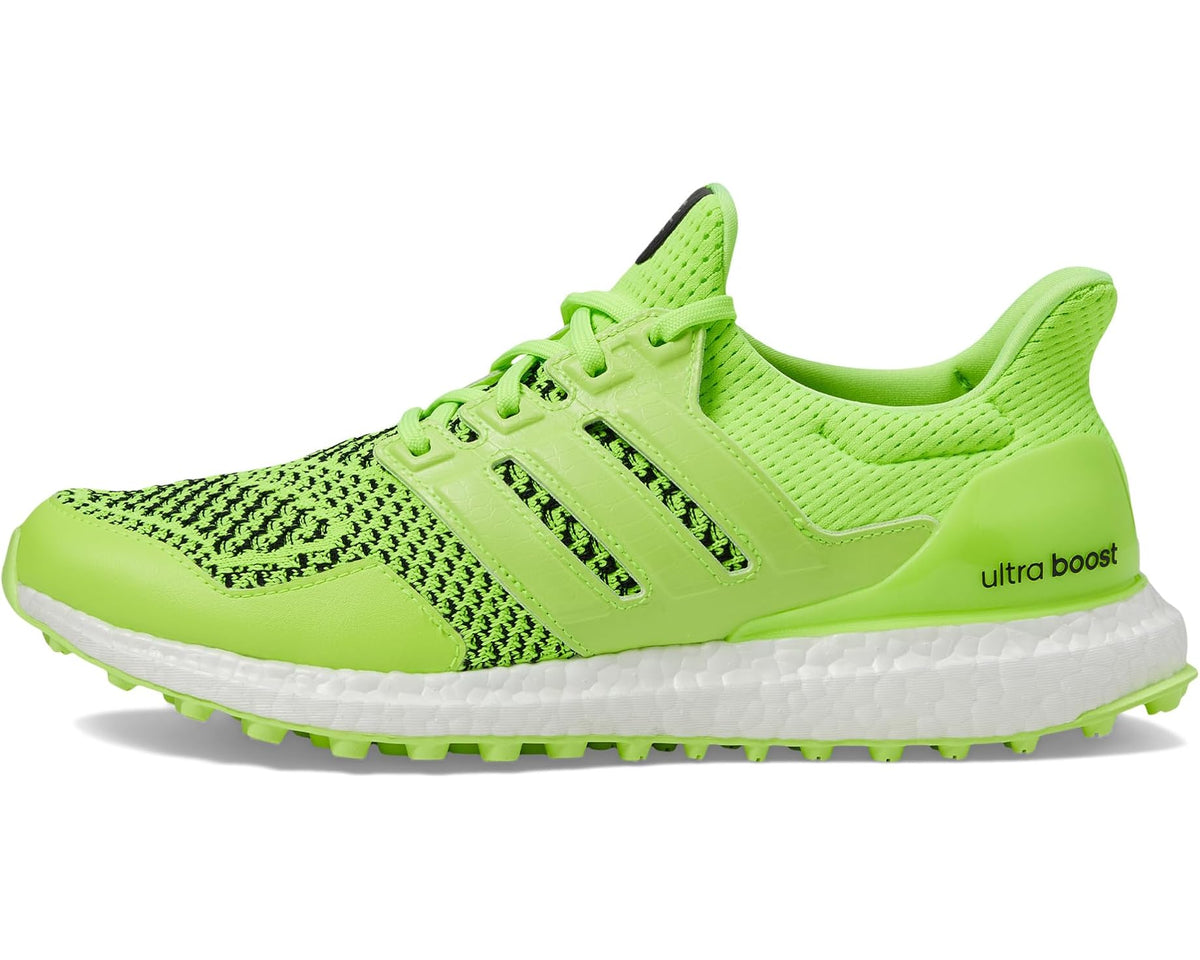 adidas Golf Ultraboost golf shoes, neon green upper with "ultra boost" logo on side
