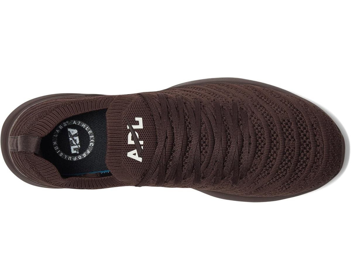 Men's dark brown Techloom knit sneaker interior with APL logo