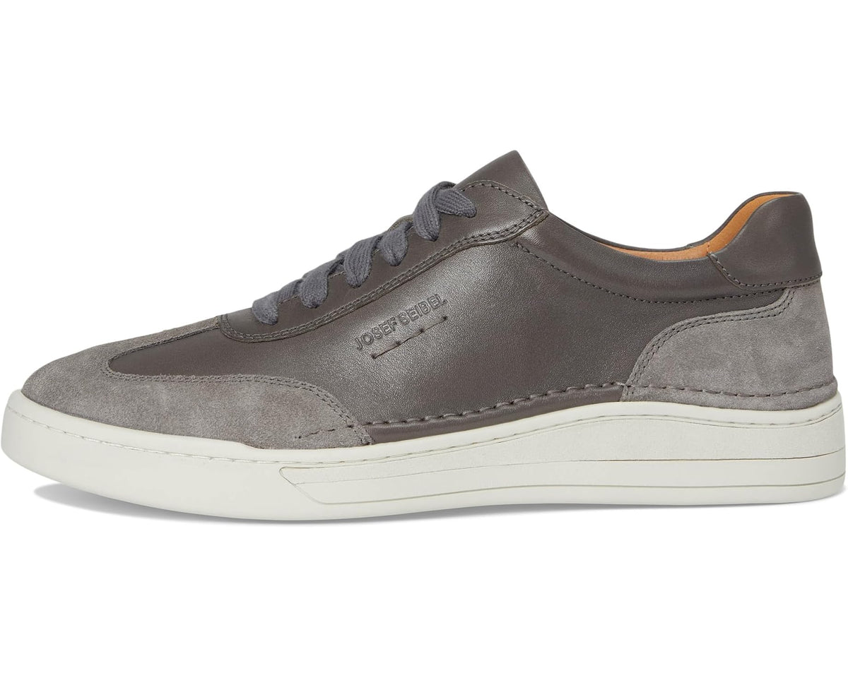 Men's Josef Seibel low-top sneakers in granite gray suede with lace-up and white midsole