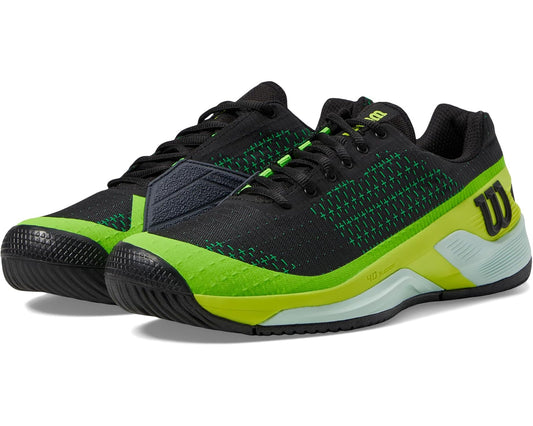 Unisex lace-up running shoe, black with neon green patterned upper