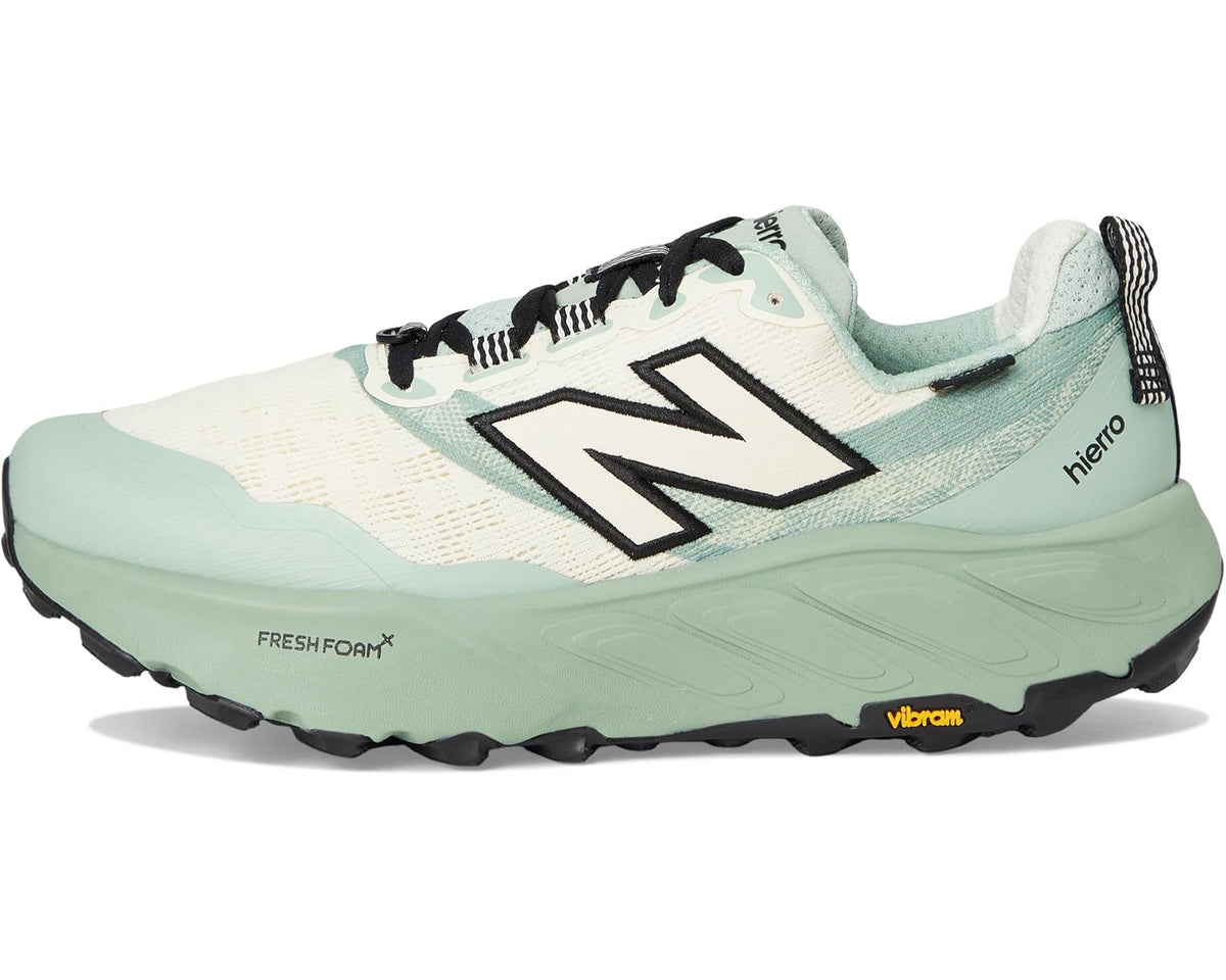 Men's New Balance trail shoes, front quarter view with black N logo and Vibram