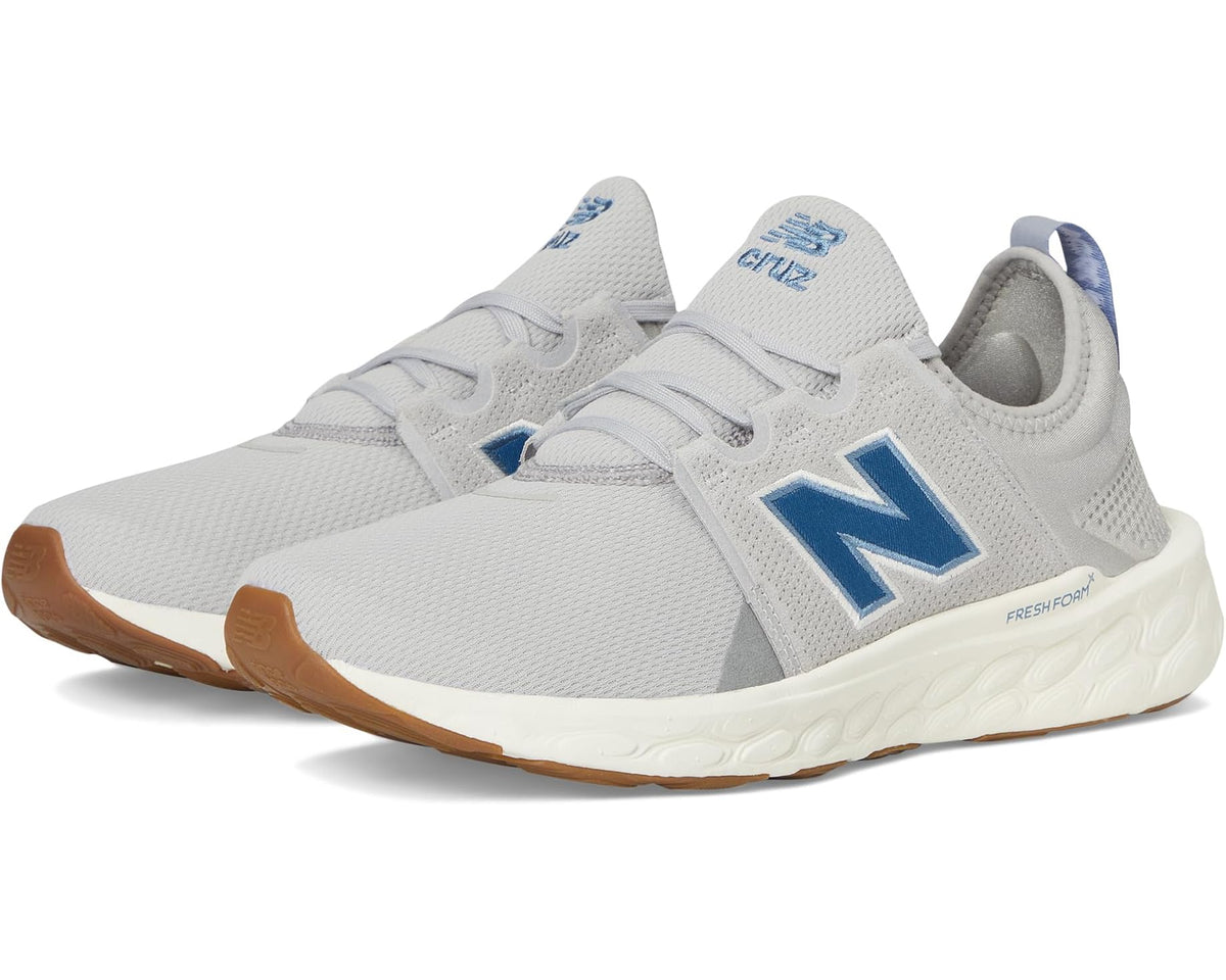 Men's New Balance Fresh Foam X Cruz v3 running shoe, light gray knit with blue N