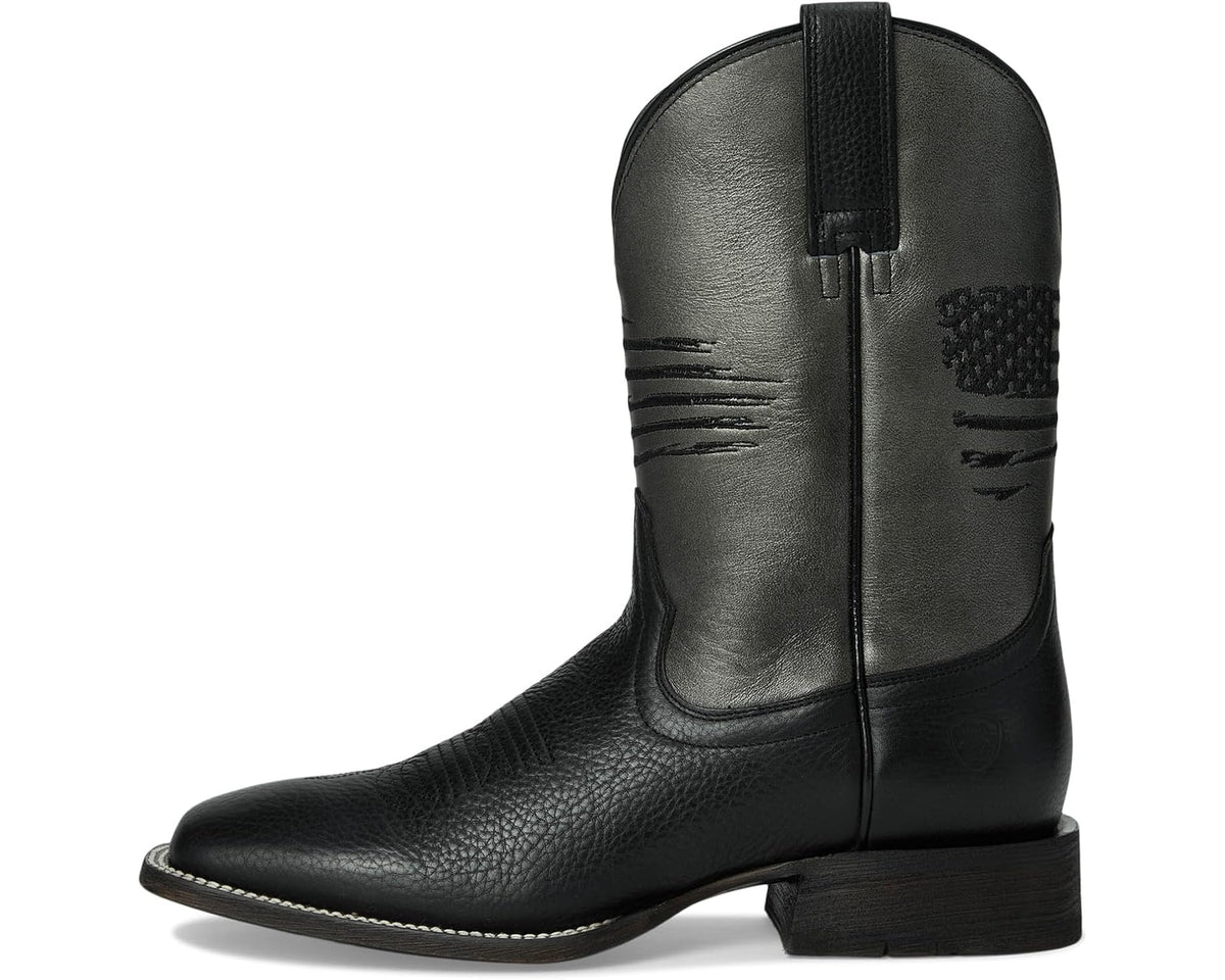 Men's black Ariat cowboy boots with pull strap and side textured patch