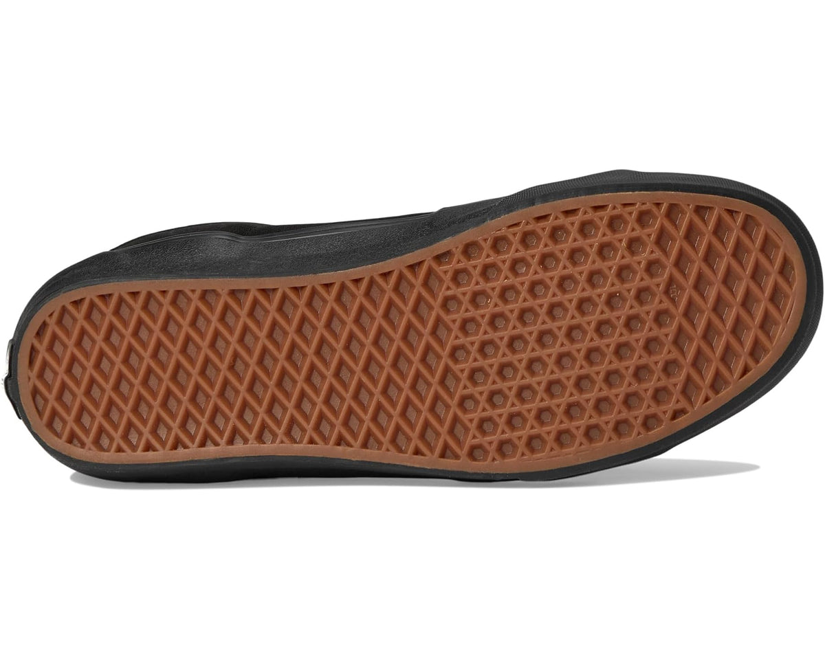 Black high-top sneaker outsole with brown waffle tread and dark sidewall.