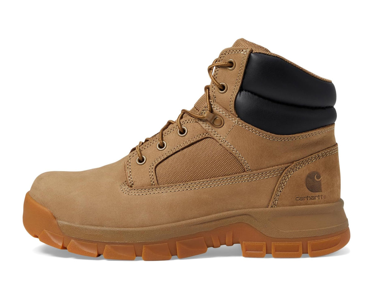 Coyote nubuck steel toe work boot with black ankle collar and lace-up eyelets