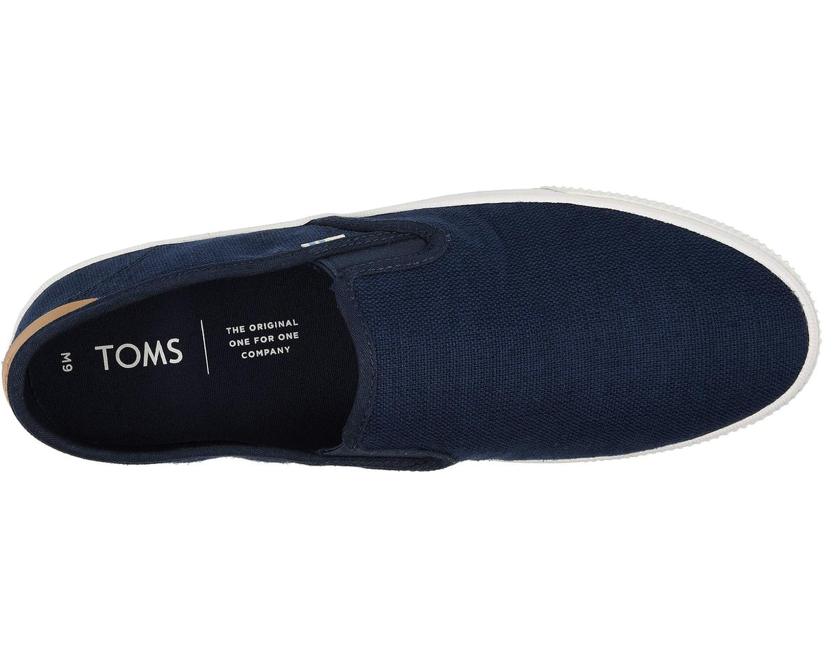 Men's TOMS navy canvas slip-on sneaker with TOMS logo on insole