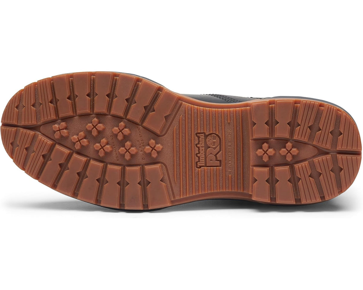Timberland PRO men's black safety toe boots outsole with brown traction tread
