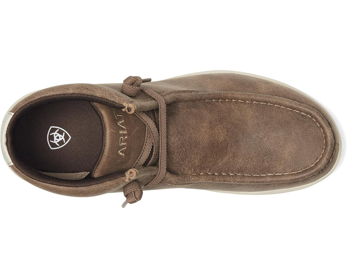 Men's Ariat Hilo brown suede ankle boot, lace-up with branded heel and cushioned lining