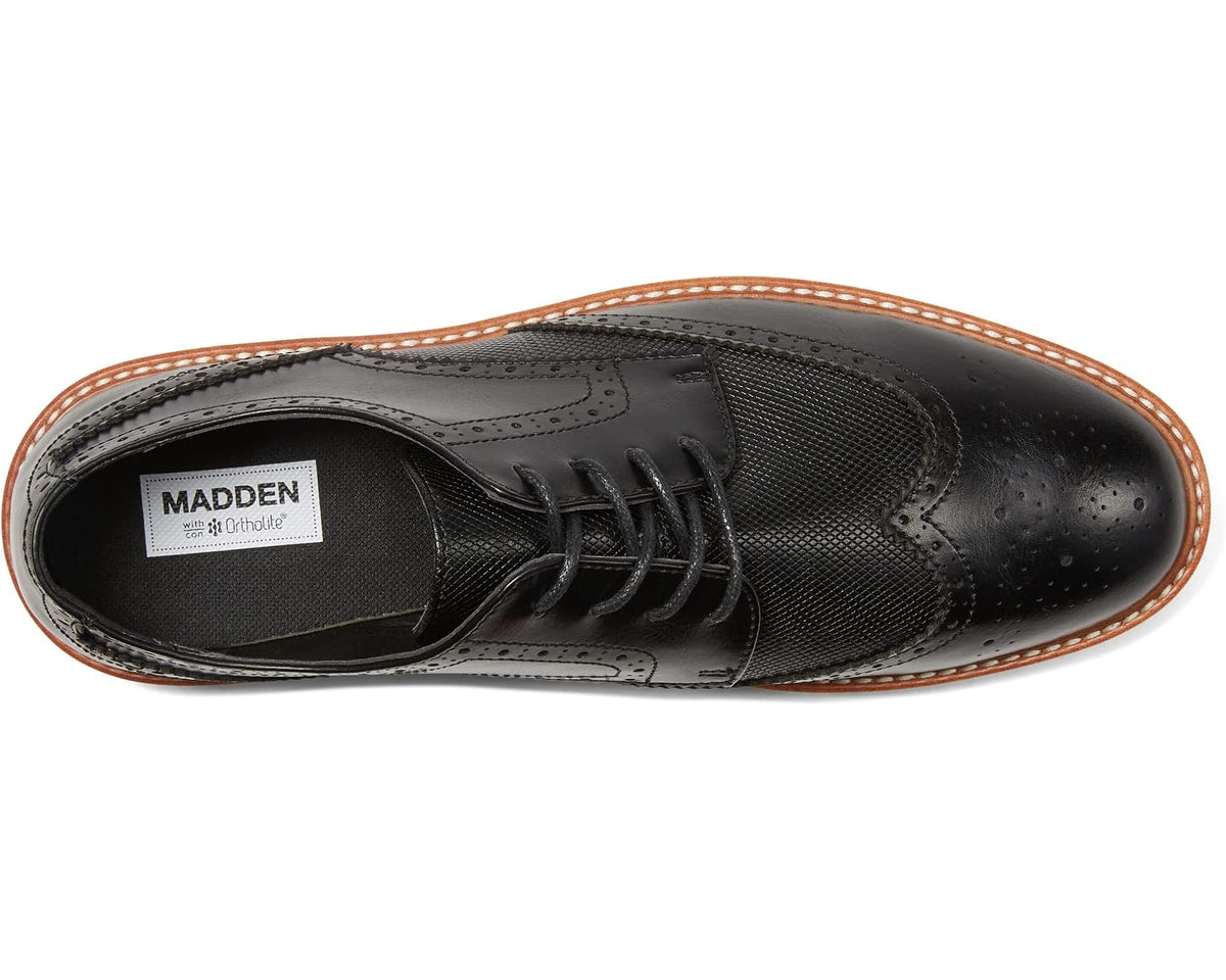 Men's black lace-up oxford shoe with interior label and cushioned lining