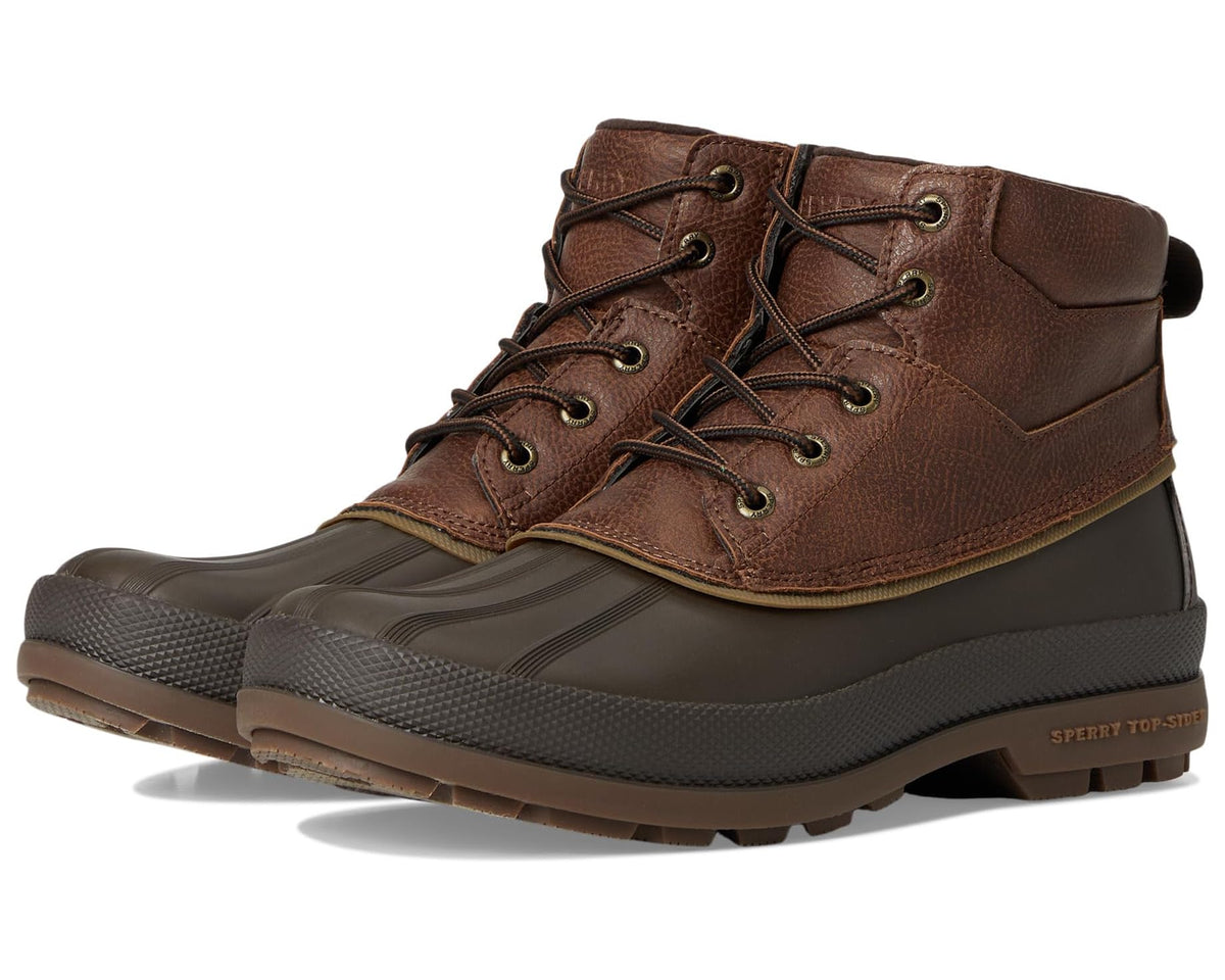 Men's brown lace-up chukka boots with rubber sole and padded collar