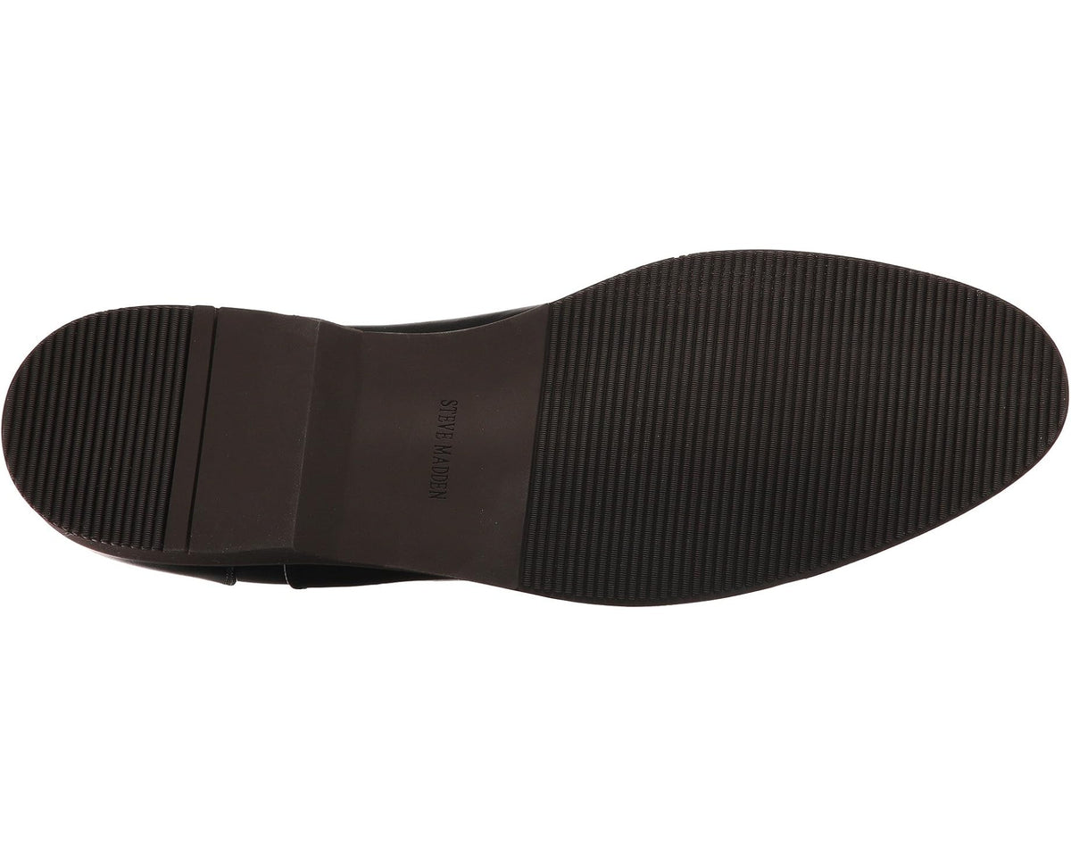 Black dress shoe outsole with deep ridged tread