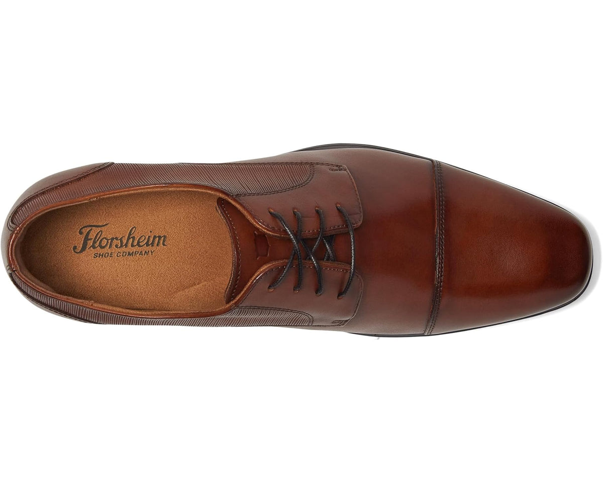 Men's Florsheim lace-up oxford shoe with cognac leather upper and branded insole