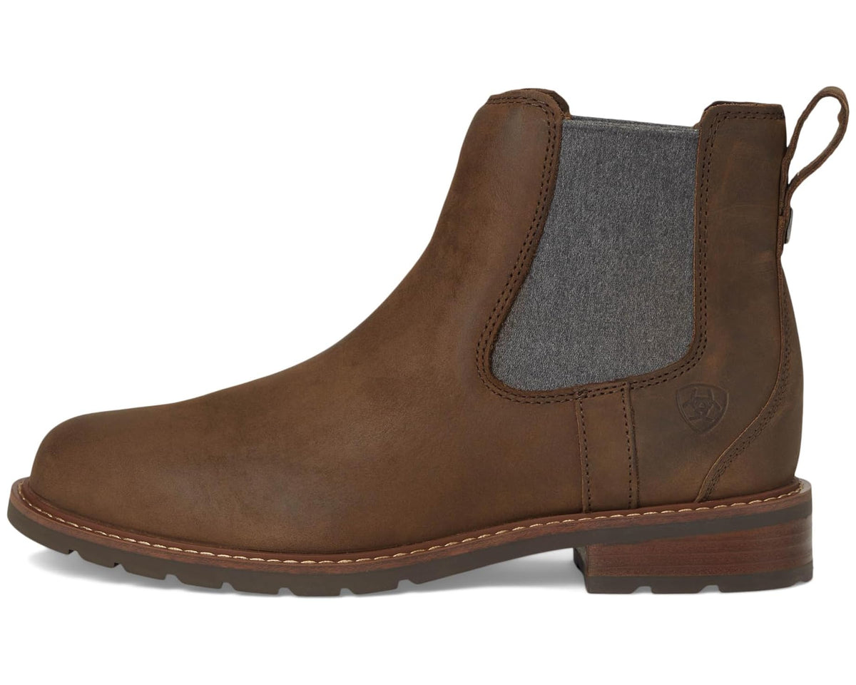 Palm brown leather Chelsea boot with gray elastic side gore and pull-tab loop