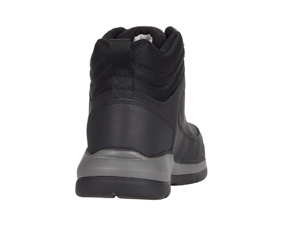 Black mid-cut work boot with padded heel, rear tab, and molded sole