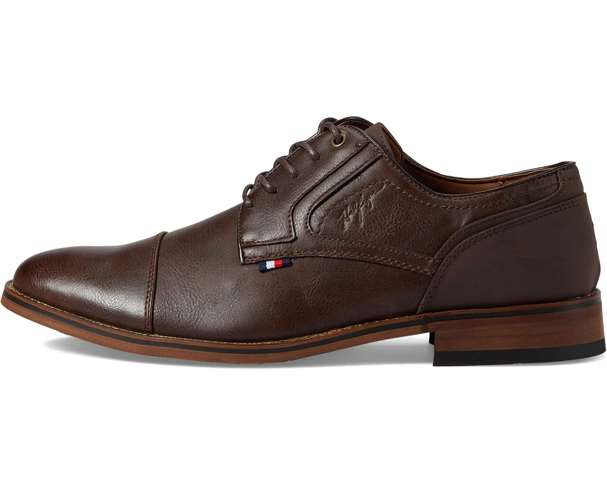 Men's Tommy Hilfiger brown leather lace-up dress shoe, low profile and side logo