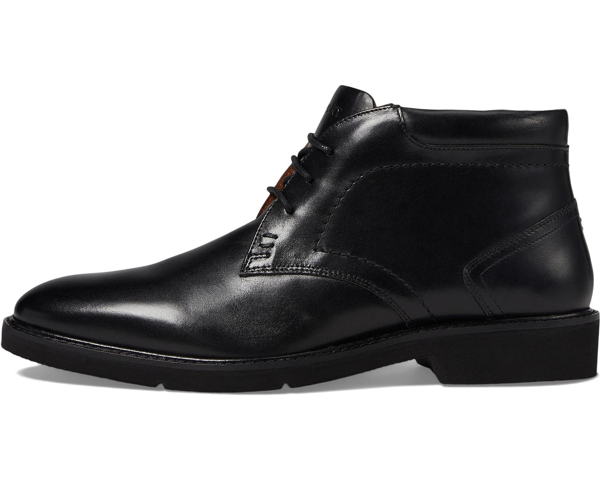 Black leather lace-up ankle boot with side stitching and padded collar