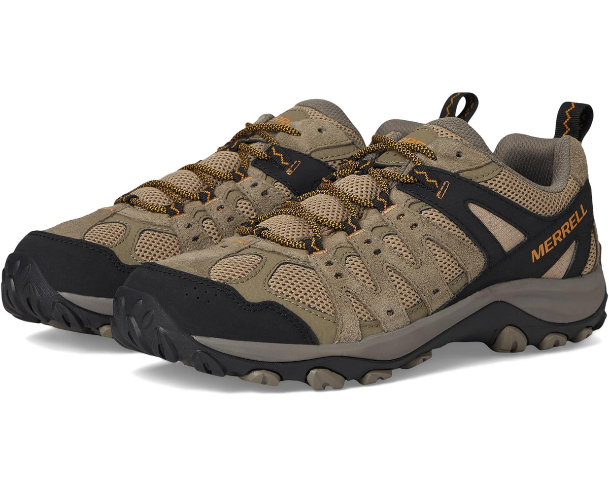 Men's Merrell hiking shoe in Pecan and black, lace-up with mesh and suede