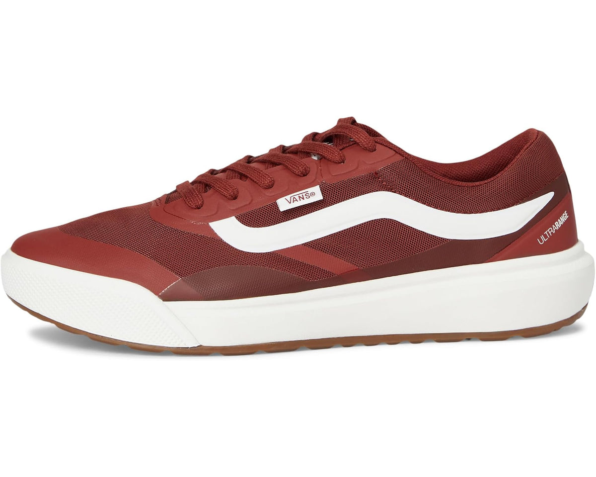 Bordeaux lace-up sneaker with white side stripe and cushioned midsole