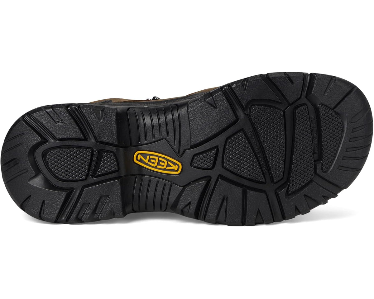 Rugged black rubber outsole with traction tread and KEEN logo