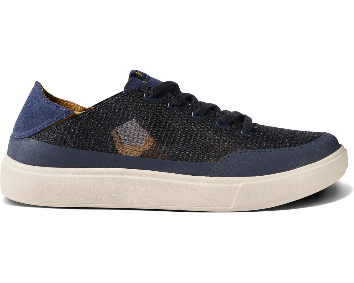 Men's navy and honey lace-up low-top sneakers with side logo patch and white midsole