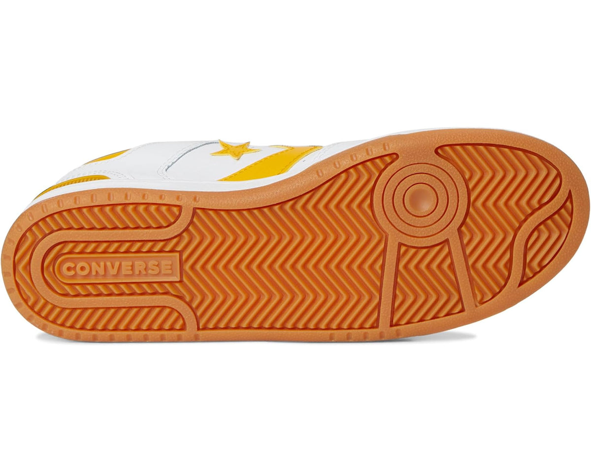 Converse outsole, tan rubber tread with geometric pattern and orange trim