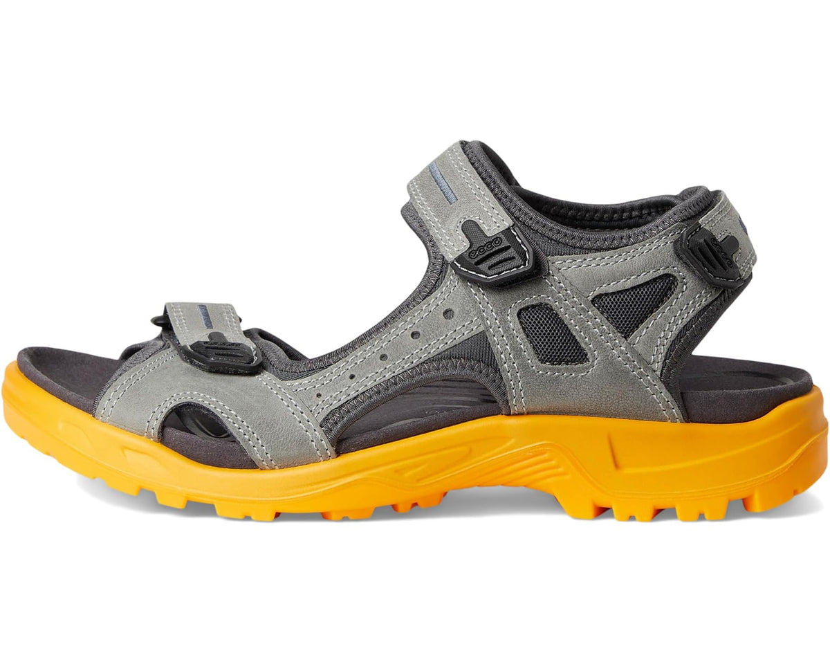 Men's ECCO Sport Yucatan sandal in gray with orange outsole and hook-and-loop straps