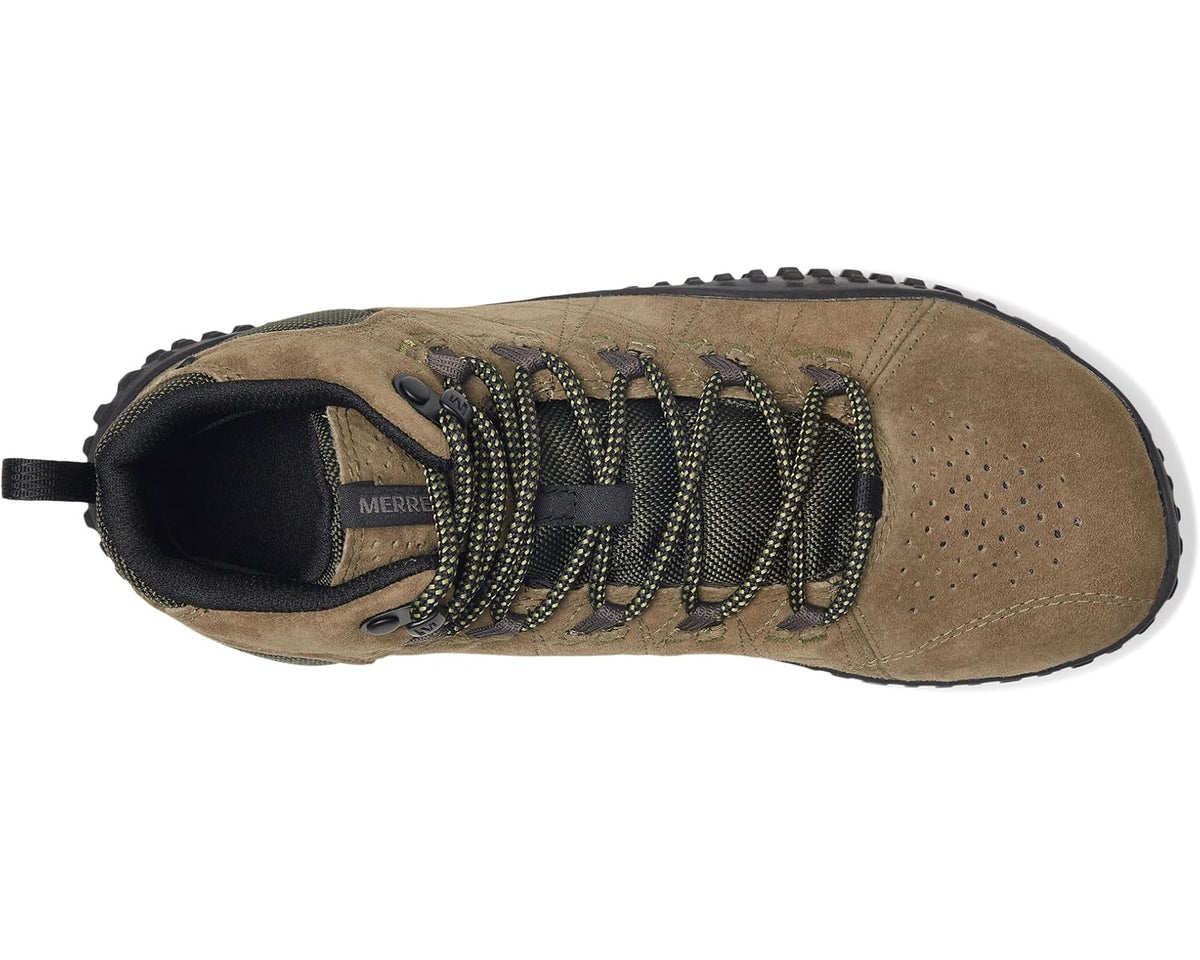 Men's Merrell Wrapt Mid waterproof boot, side profile with lace-up and mesh lining