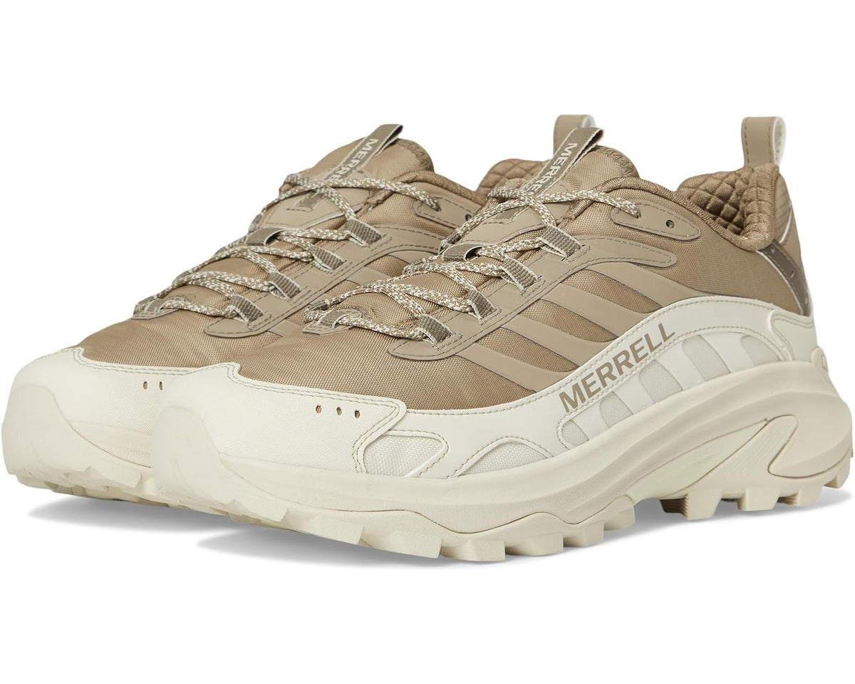 Men's Merrell trail sneaker in tan with off-white sole and lace-up front