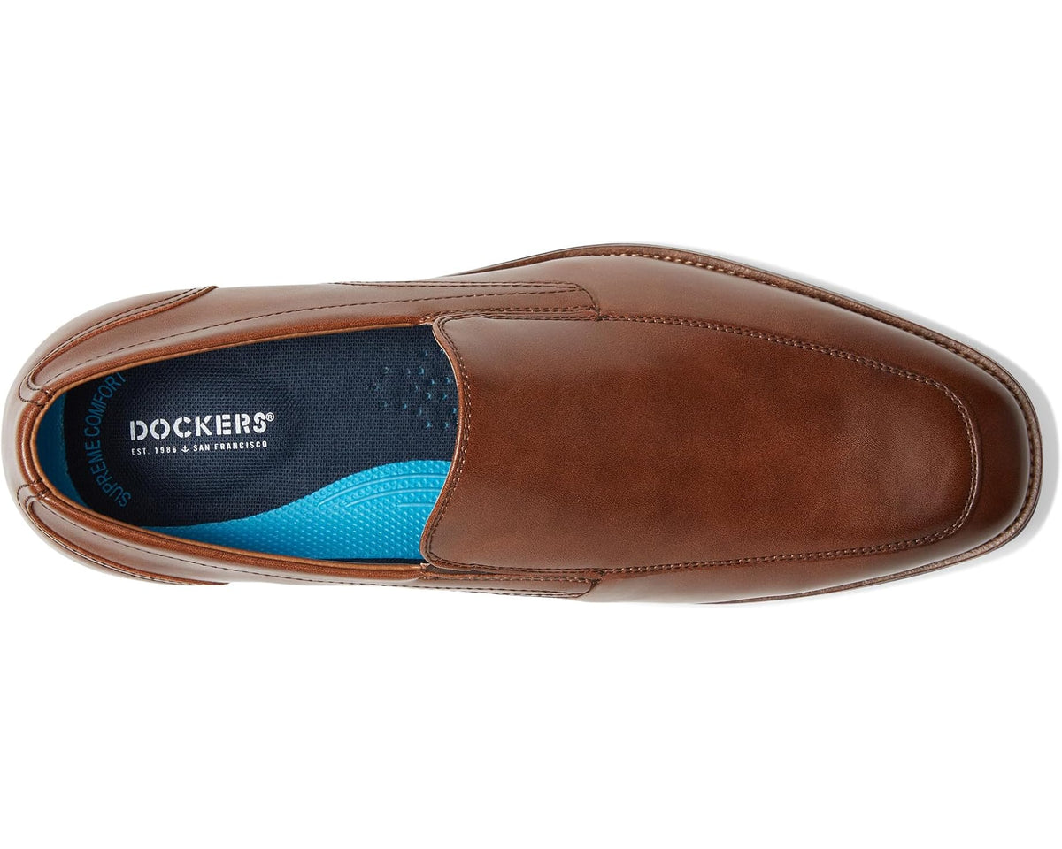 Cognac brown leather slip-on loafer with cushioned insole and logo lining