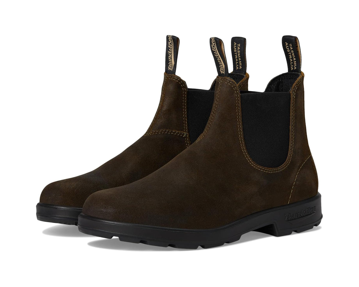 Blundstone BL1615 suede chelsea boots in olive, elastic side panels and pull tabs