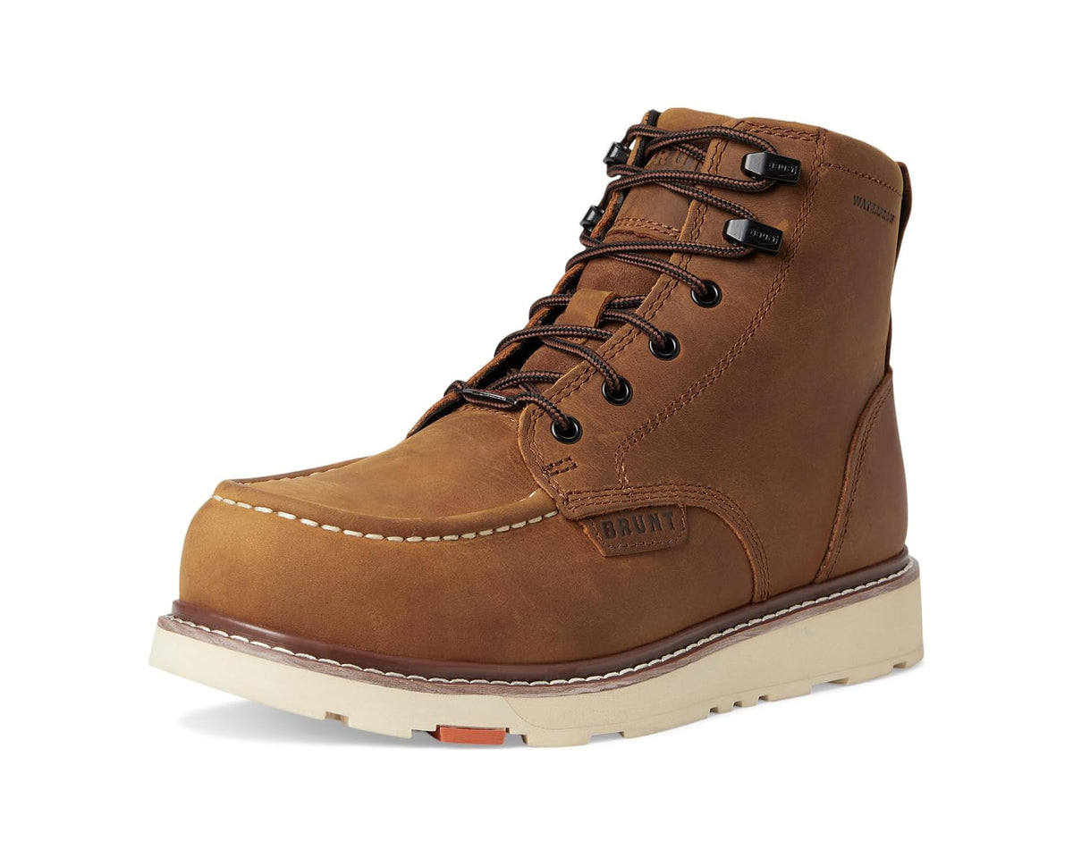 Men's brown comp-toe work boot with thick cushioned sole