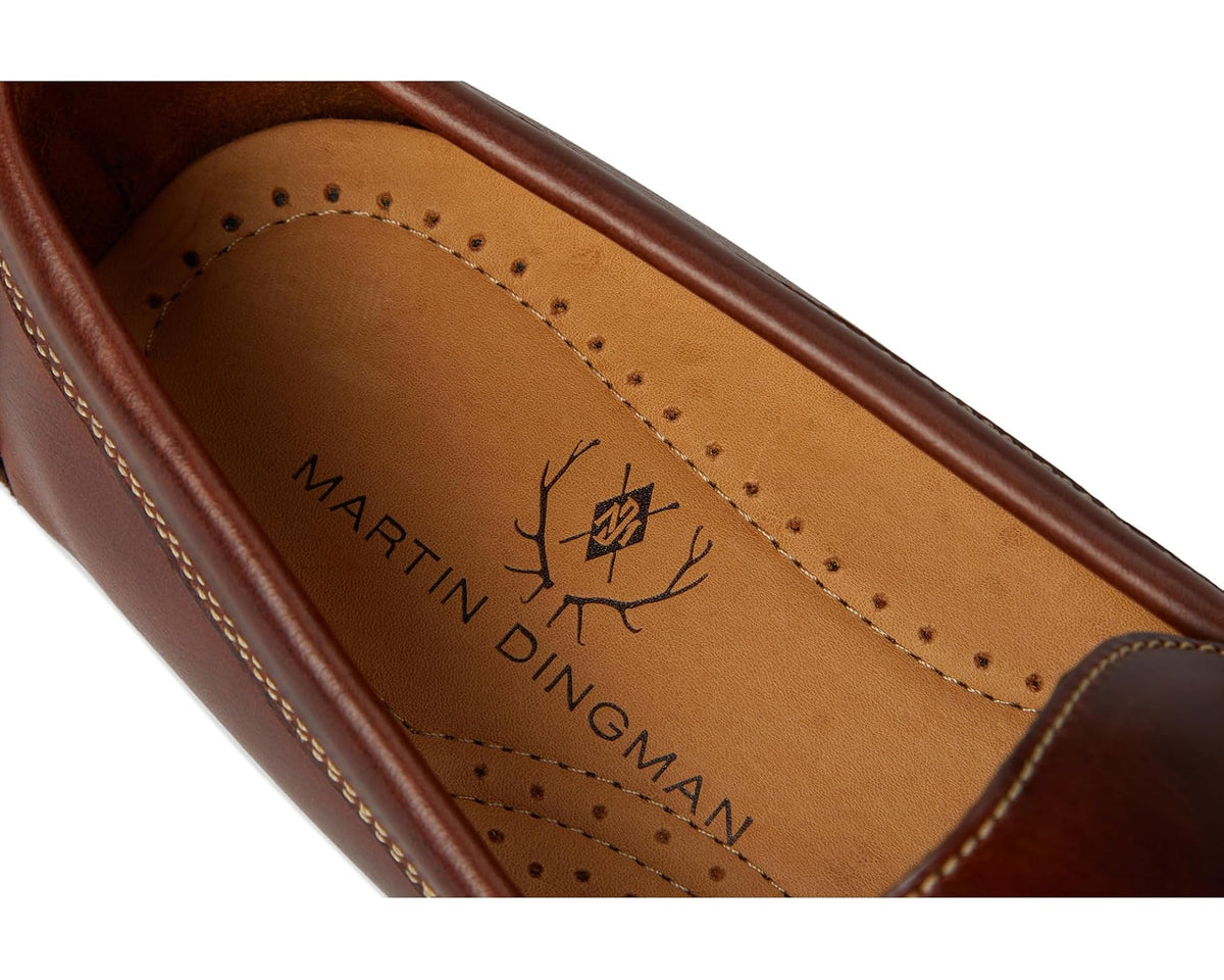 Martin Dingman logo on tan insole of cigar brown leather penny loafer