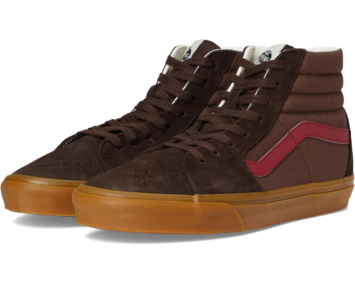 Vans SK8-Hi unisex high-top sneakers in brown and multi, lace-up with gum sole