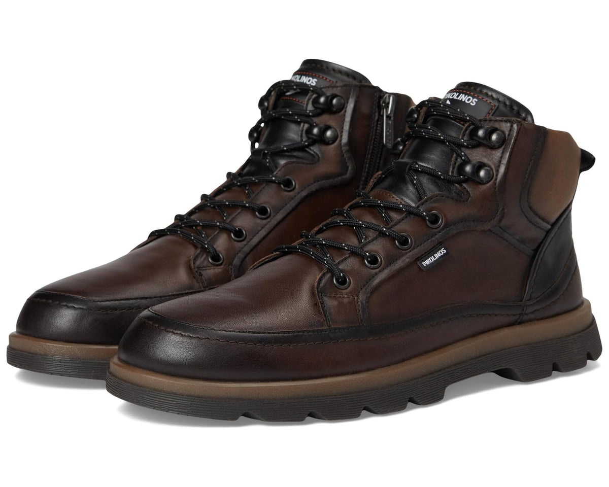 Men's brown lace-up ankle boots with padded collar and rugged rubber sole